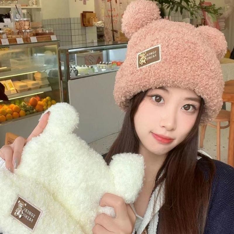 Krásná větruodolná zimní plyšová čepice ve tvaru medvědích uší Harajuku klobouk pro ženy muže Udržujte uši v teple klobouk potřeby do chladného počasí