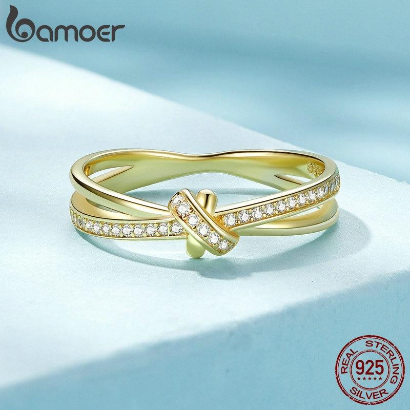 Bamoer 925 Sterling Silver Double Layer Knot Finger Ring Stackable Rings for Women Original Design Fine Jewelry