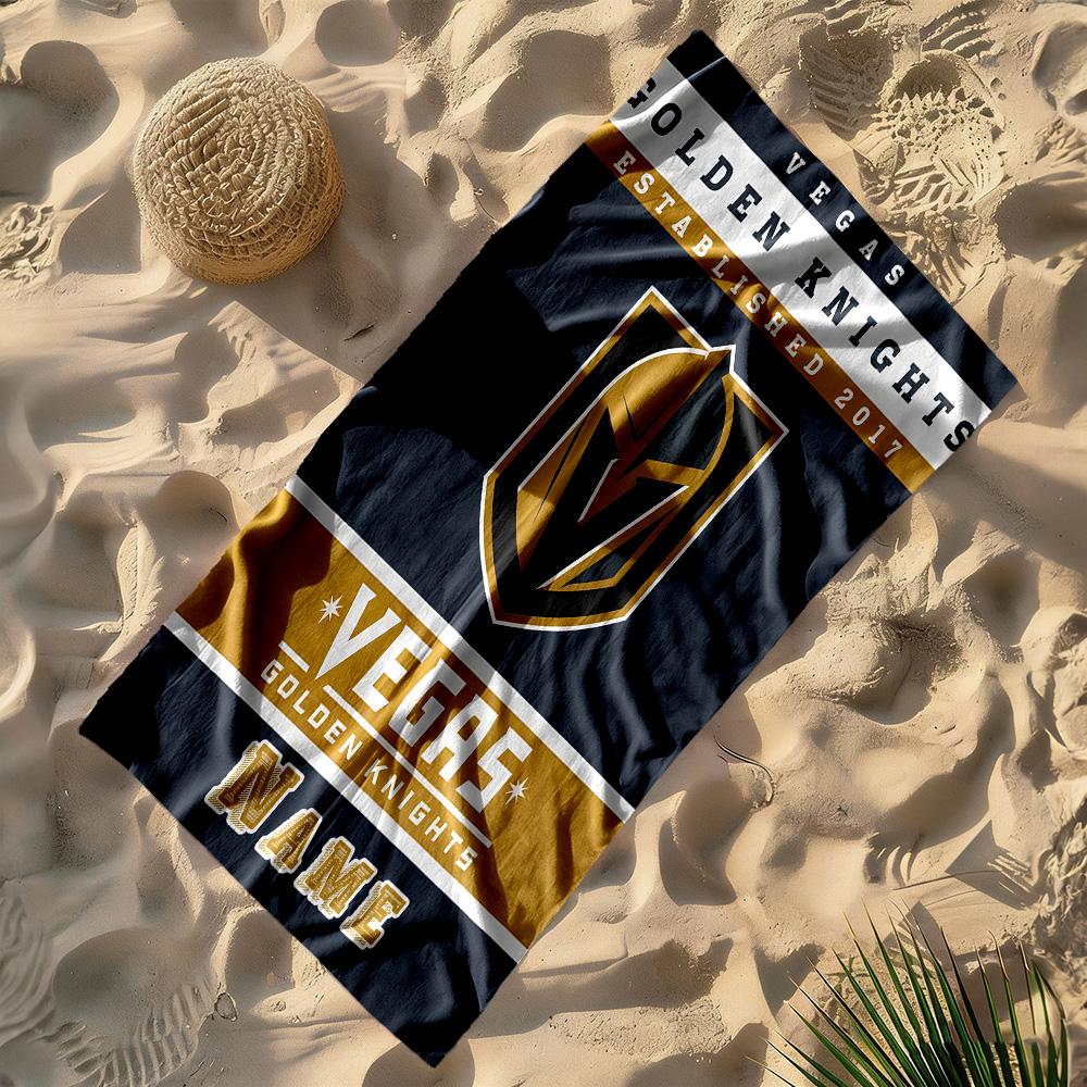 Golden Knights Vegas Pride Customizable Name Beach Towel Super Soft & Absorbent Suitable for Swimming Gym Camping Yoga Vacation