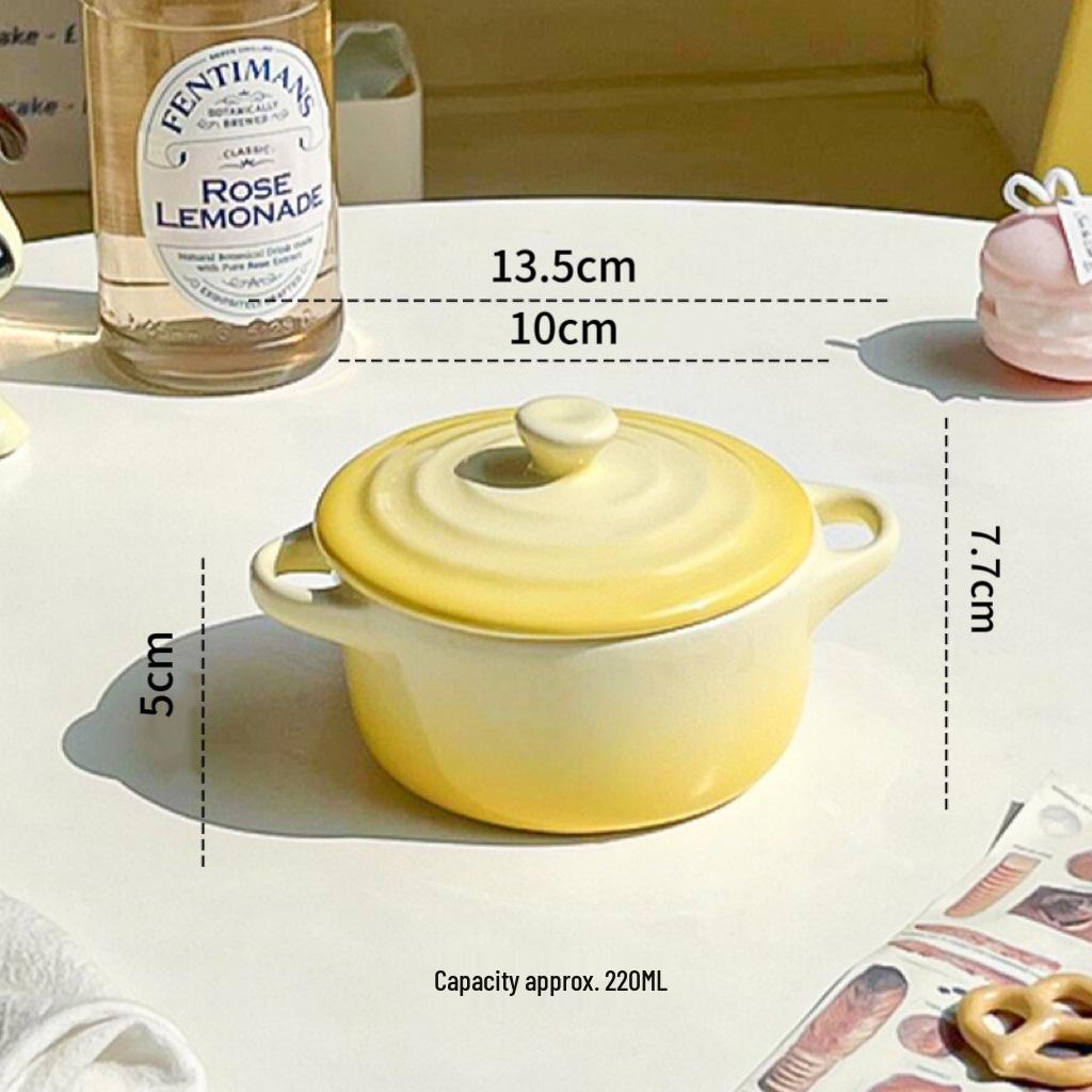 Gradient Ceramic Underglaze Stew Pot with Lid - Double Ear Bowl for Soup, Stews, or Steamed Eggs