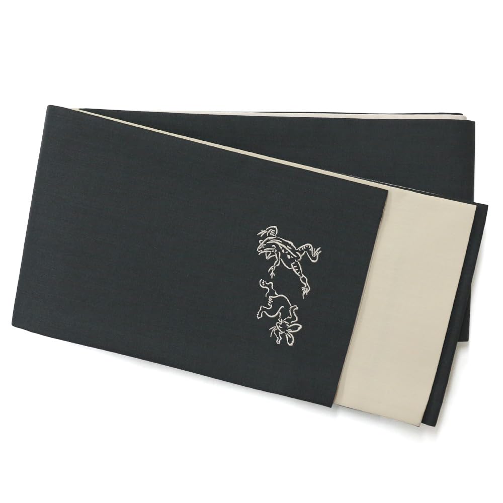 

Choju Giga of Yukata Narrow Reversible Obi [kimono cafe] Half-width Obi, (Caricature Animals) Embroidered, Obi, Obi, Beige, Black, Simple, (Black) чёрный