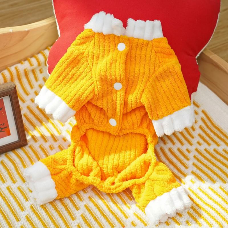 Warm Winter Pet Jumpsuit Small Dogs Cats - Thick Fleece-Lined 4-Legged Outfit In Lion Design