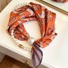Popular Magnetic Buckle Pearl Necklace Silk Scarf Classic Striped Design Small Scarf Women's Protection Collar Anti-sun Thin Scarf