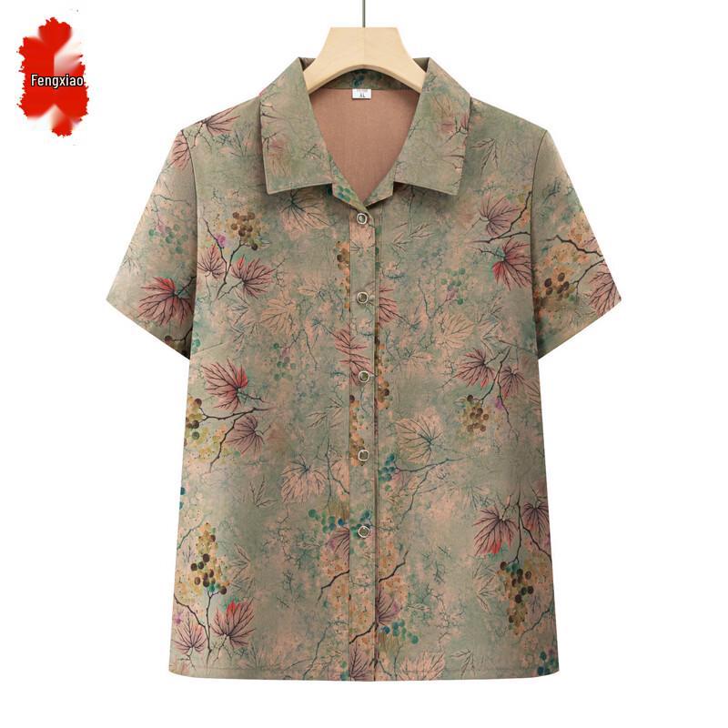 Elderly Women s Summer Lapel Short-Sleeve Blouse XL