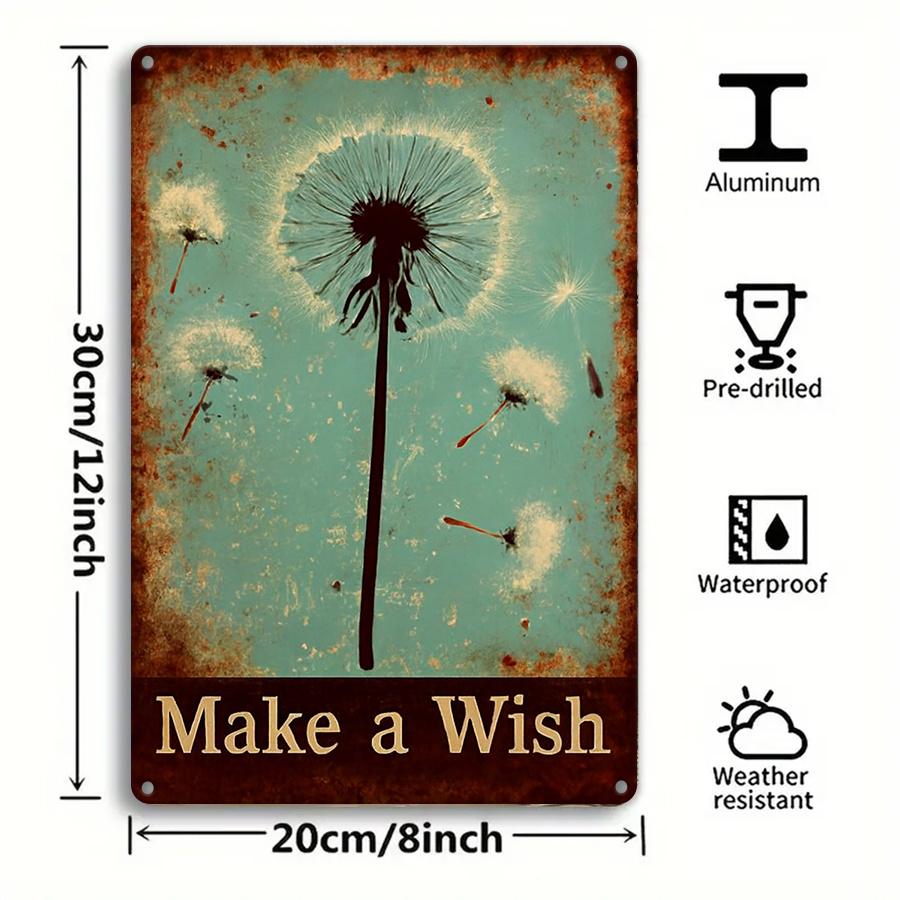 

One wishing dandelion metal plaque vintage iron wall art inspirational floral decoration for home garden cafe gym 20x30cm（7.8x11.8inch）