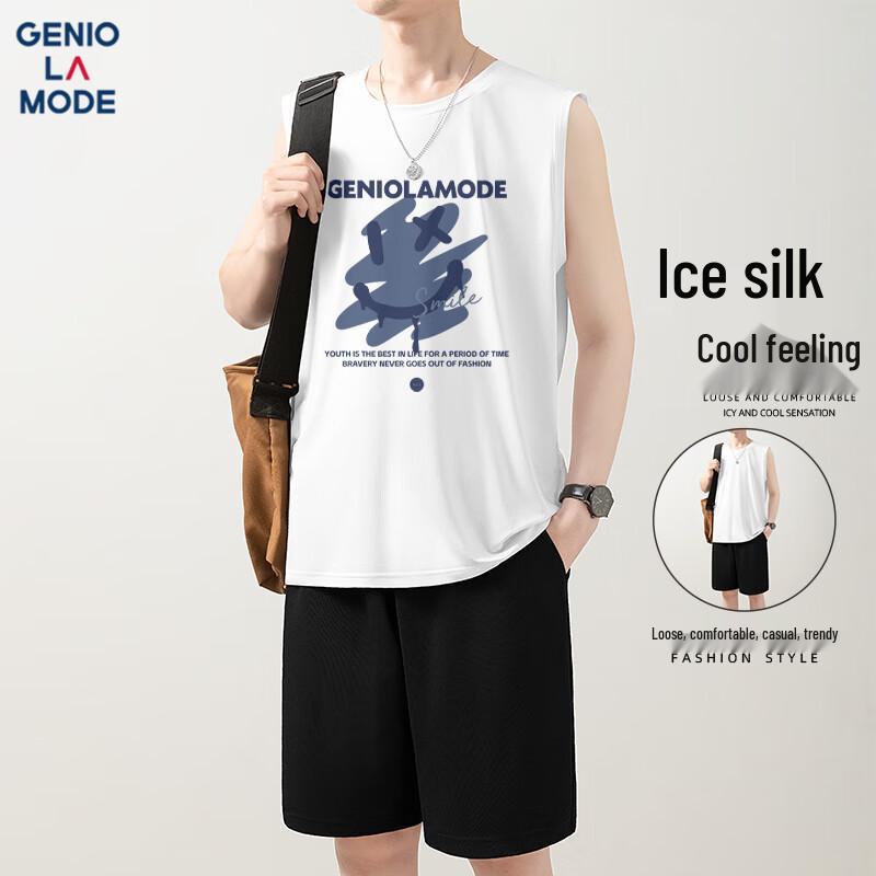 GENIOLAMODE Men s Printed Quick-Dry Sleeveless Vest L