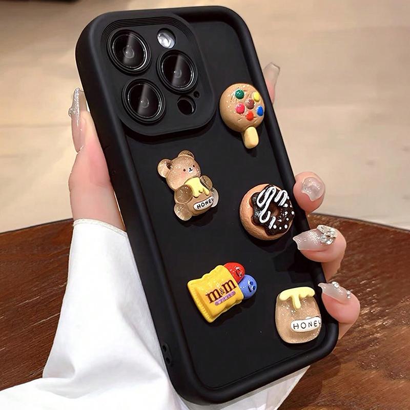 Cute 3D Bear Honey Donut Coffee Phone Case For Samsung Galaxy A06 A26 A36 A25 A16 A34 S25 Ultra S24 FE S23 S22 Plus Soft Cover