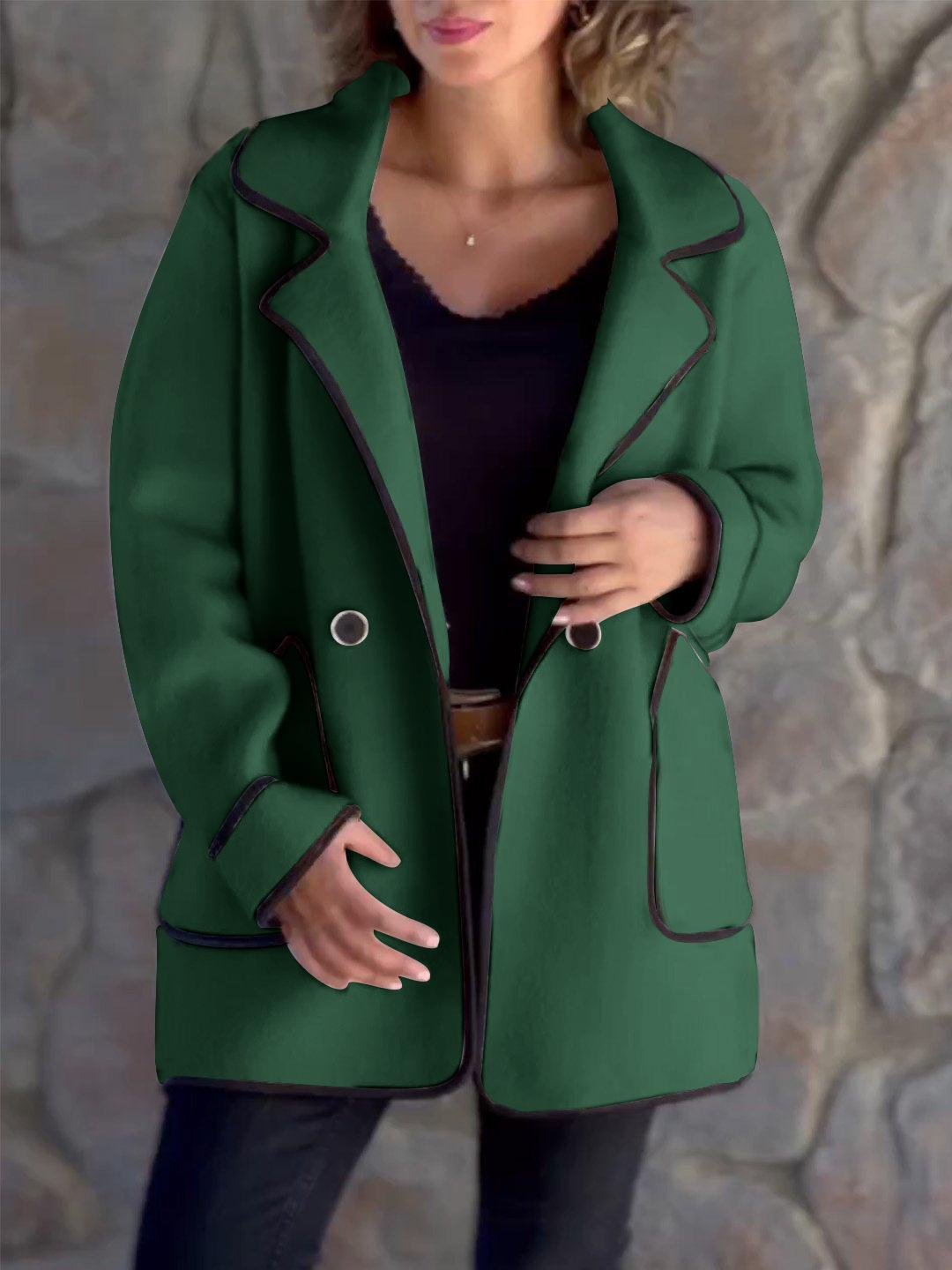 

2024 Autumn/Winter European & American Fashion Women s Coat: Temperament Suit Collar, Double-Sided Woolen Design. L зелений