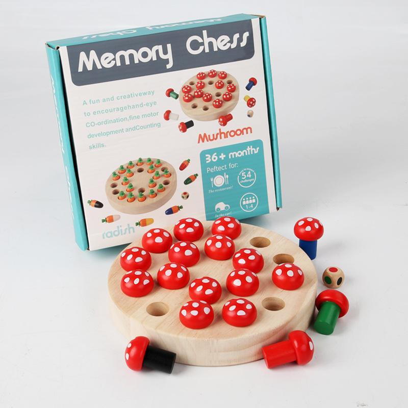 Kids Wooden Radish Mushroom Memory Chess Game Early Educational Toy