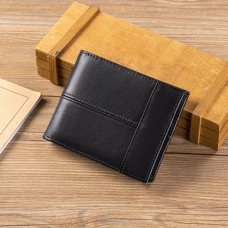 RFID Blocking Genuine Leather Men Wallet Bifold Short Purse Large Capacity Multi Card Slots Vintage Cowhide Pocket Money Bag