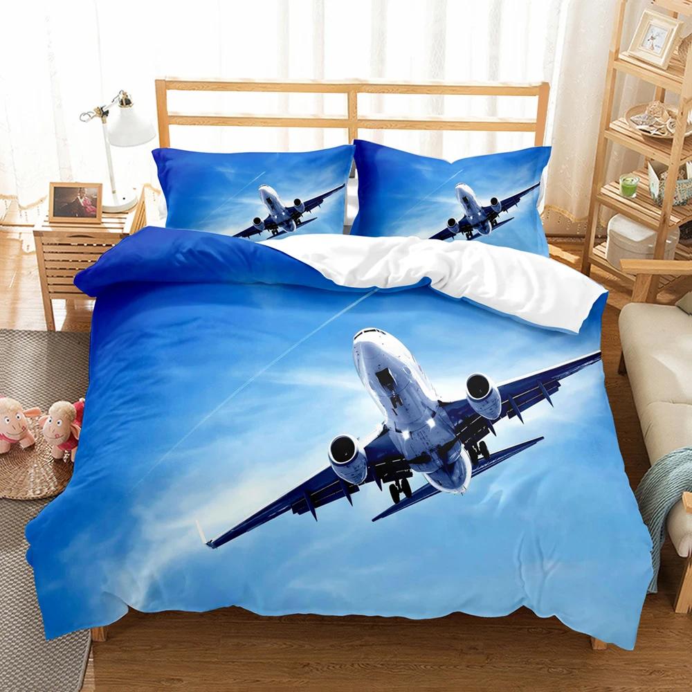 Airplane Blue Sky Printed 3D With Bed Linen Queen Size Bedding For Boys Kids Aircraft Duvet Cover Collection Planes Home Textile De Bedding