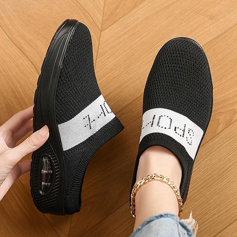 Fashion Slip-On Women'S Walking Sandals Breathable Mesh Casual Shoes Arch Support Knit Shoes Thickened Soft Sole Zapatillas De Mujer