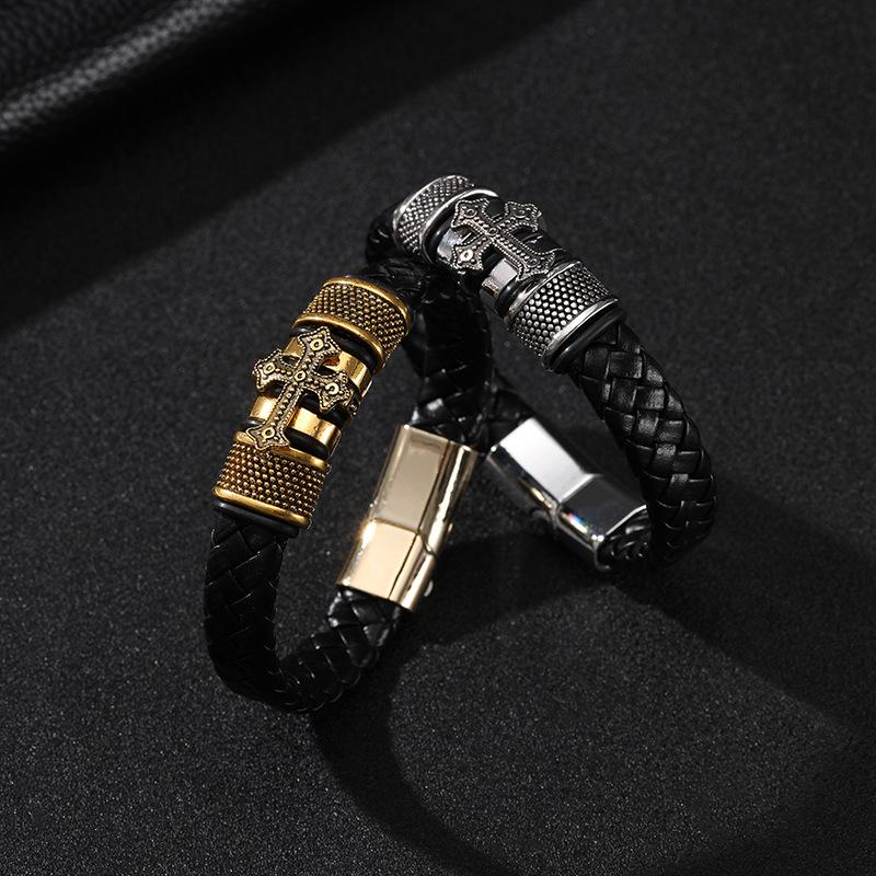 Yunjin geflochtenes Armband Temu geflochtenes Kreuz Herren Lederarmband, Armband Punk-Stil Armband