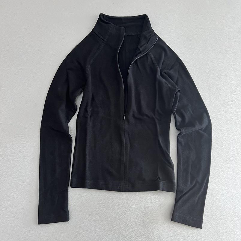 

Women s Slim Fit Elastic Long Sleeve Sweater Tee with Stand Collar and Invisible Zipper