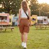 Shorts cargo à taille élastique pour femme, coupe décontractée, à cordon de serrage, shorts décontractés avec plusieurs poches pour les activités de plein air
