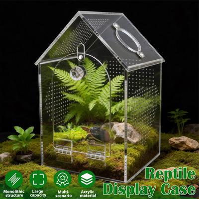 Clear Jumping Spider Enclosure Acrylic Tarantula Terrarium with Feeding Port and Ventilation Holes Small Reptile Feeding Box