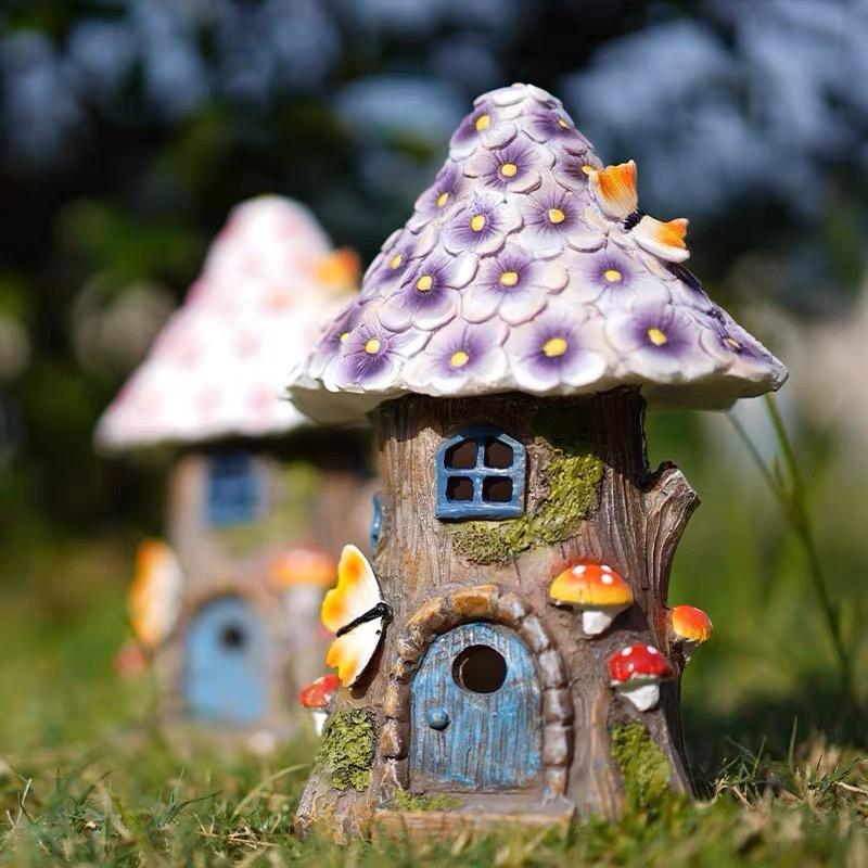 Solar Powered Lamp Statue Treehouse Small Night Light Garden Lawn Decoration Ornament Novel Design Flower Room Atmosphere Light