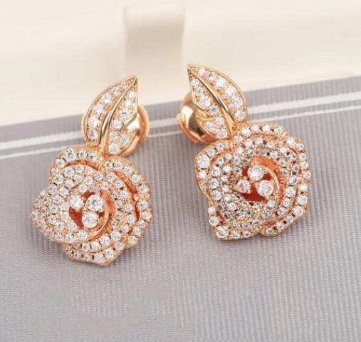 

New 2023 Fashion T-shirt Brand Quality Gifts For Anniversary Jewelry Earrings For Women Rose Flower Wedding Engagement Ear Stud шампанского