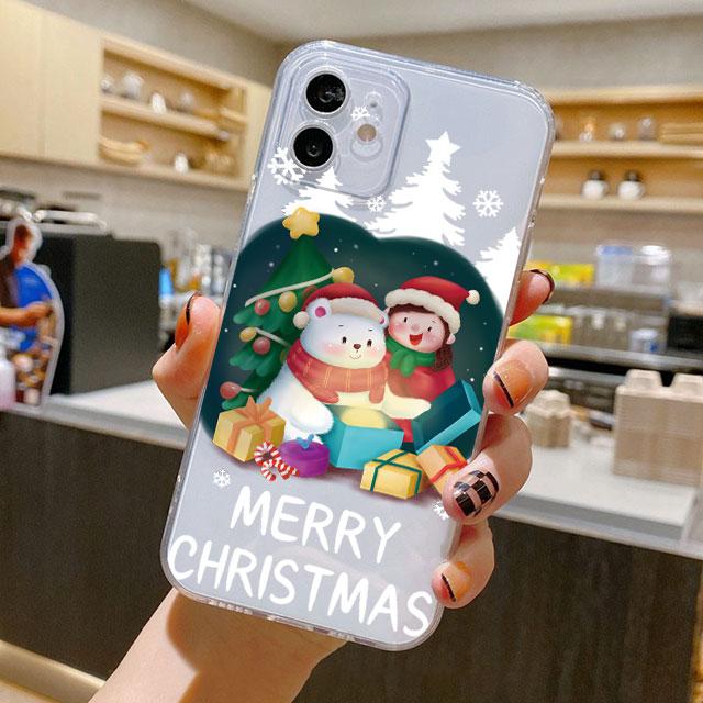 Christmas Cartoon Snowman Case For iPhone 14 11 12 Pro 13 Pro Max XR XS X 6s 7 8 Plus SE 2020 13 Luxury Shockproof Clear Cover