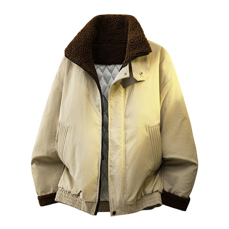 Cotton Padded Warm Cotton Jacket for Men's Fashion, Thickened with Cotton, Men's Windproof and Cold Proof Lamb Wool Jacket