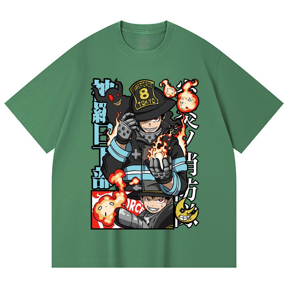 230 Gsm 100% Cotton Fire Force V2 Print Unisex Heavy Cotton T Shirt