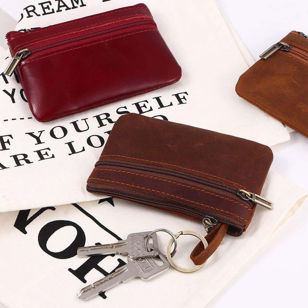 Men Women Pocket Money Bag Crazy Horse Leather Cowhide Wallet Clutch Bag Zero Purse Coin Purse