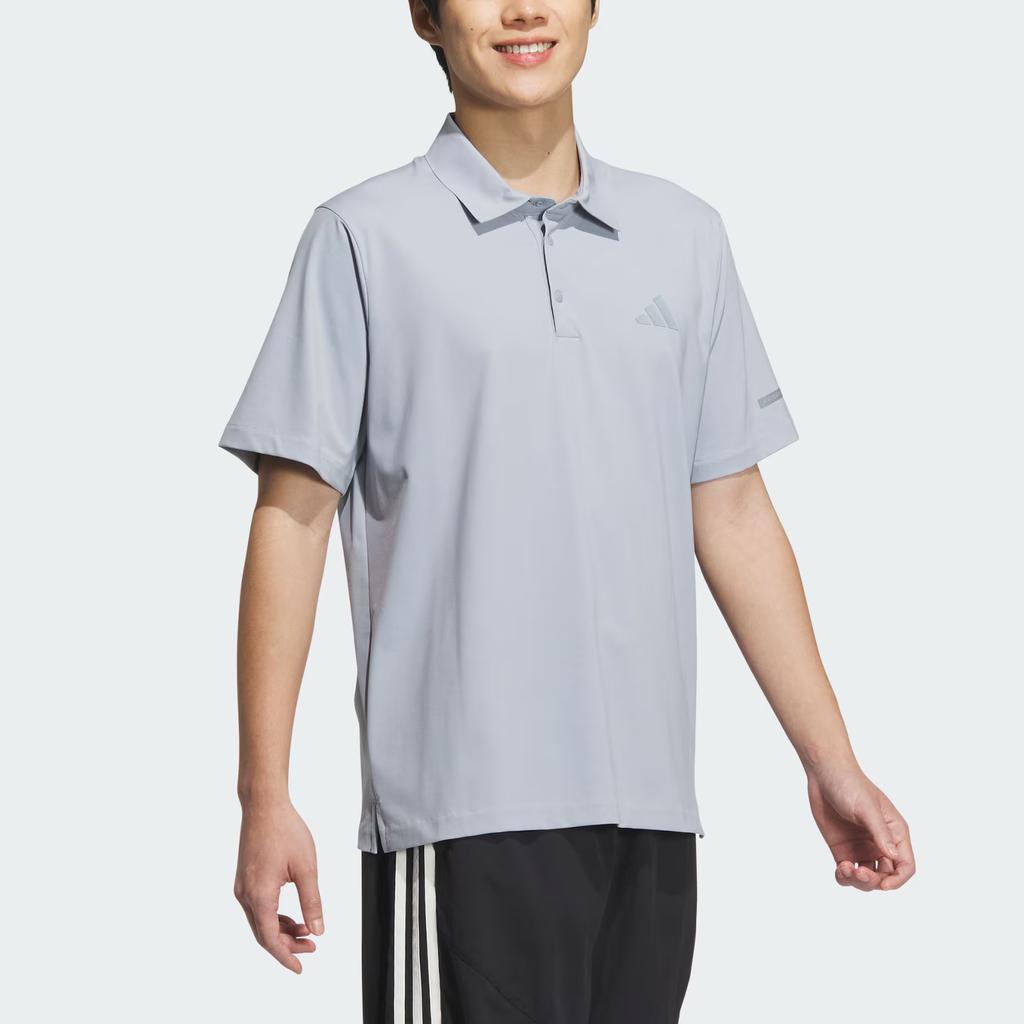 Adidas Logo Cool Sports Casual Short Sleeve Polo Shirt Men Polo Shirts Silver Gray JL6046