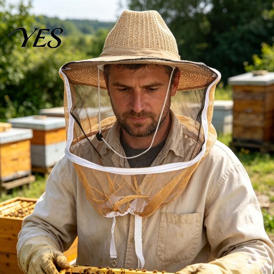 Adjustable Beekeeping Hat with Veil, Straps Wide Brim Full Mesh Visor Apiary And Veil Protection Bee for Face Neck Protection, Comfortable Fit