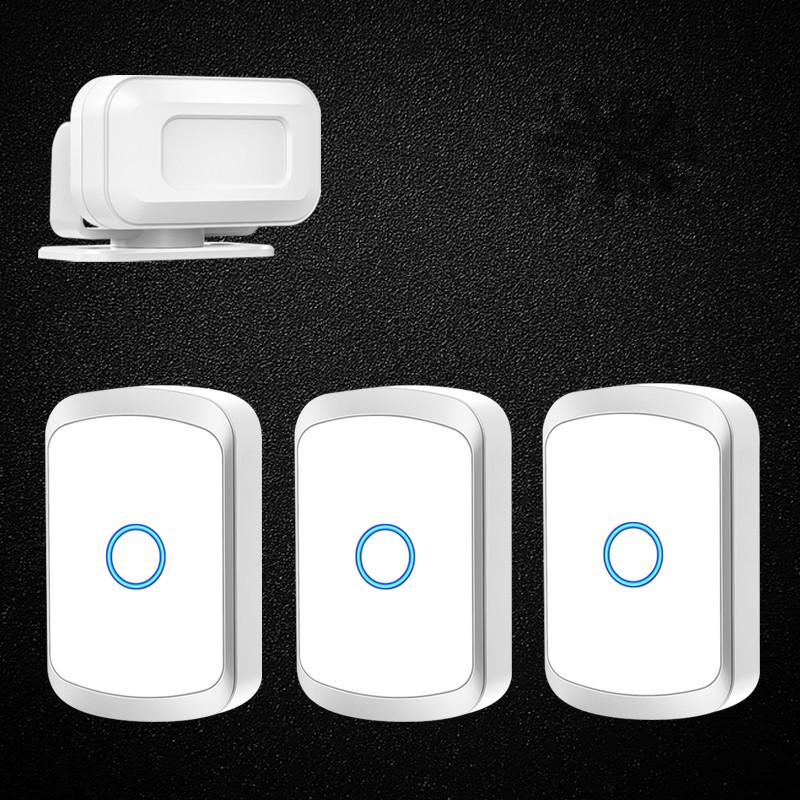 Entrance Sensor: Dual-Power Doorbell with Voice Reminder for Entries and Exits White Gold Sensor + 3 Receivers