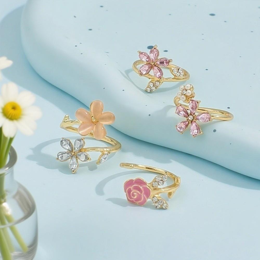 4 pcs Light Luxury Opening Finger Ring Crystal Finger Jewelry Rhinestone Flower Rings Party