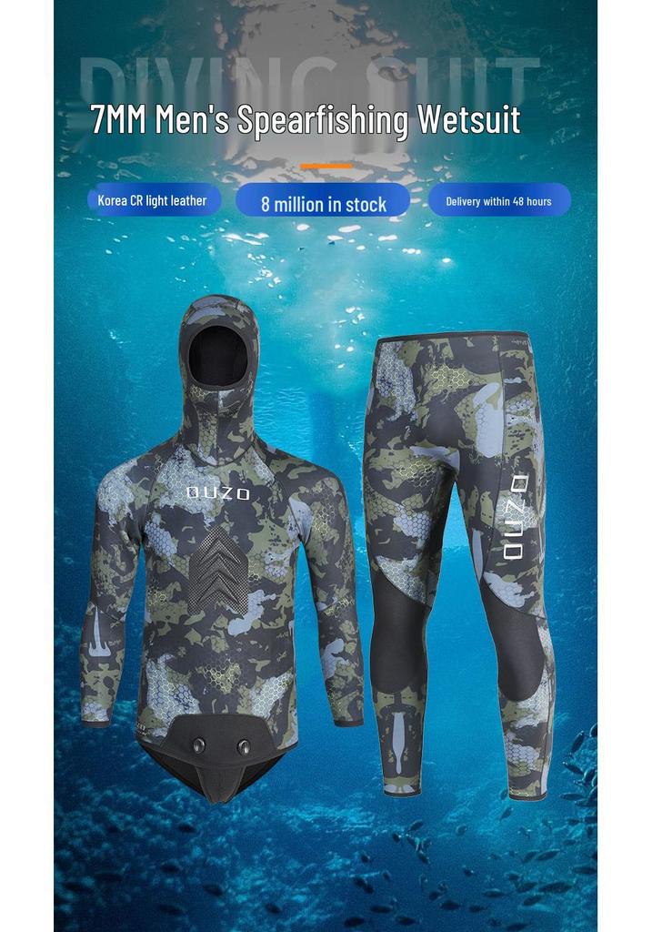 Customized 7mm Korean Rubber Wetsuit Set for Freediving, Fishing, Hunting, and Diving - Warm and Separate Suit