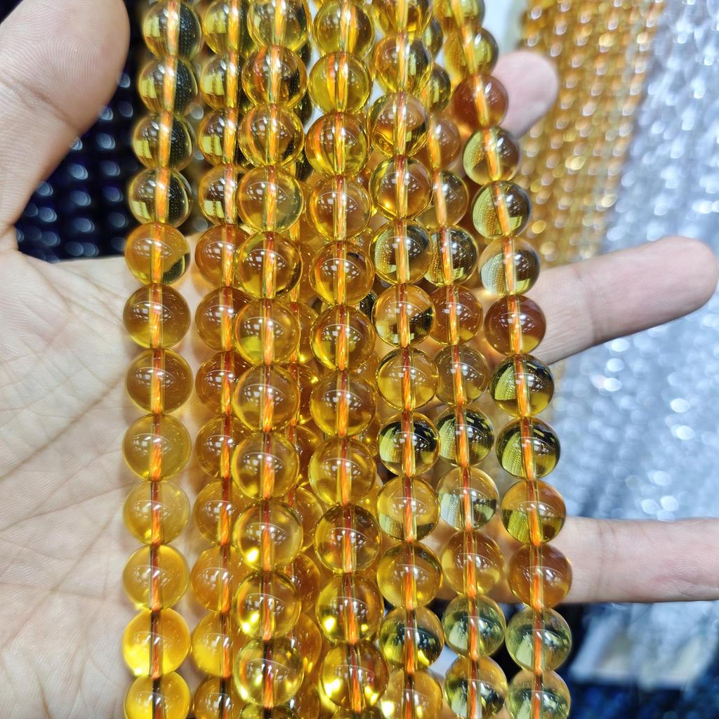 Naturalne Cytrynowe Okrągłe Koraliki do Bransoletek DIY i Akcesoriów Biżuteryjnych, Półprodukt - Sznur Koralików