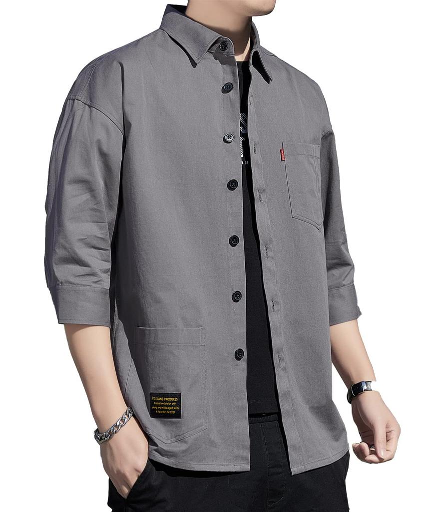 COMOOS Men's 3/4 Sleeve Casual Solid Color Shirt