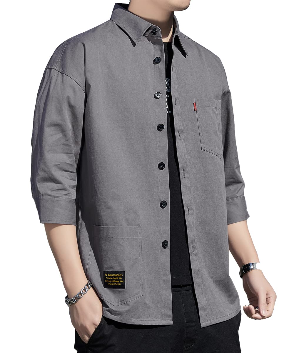 

COMOOS Sleeve Casual Solid Color Shirt Men s 3/4