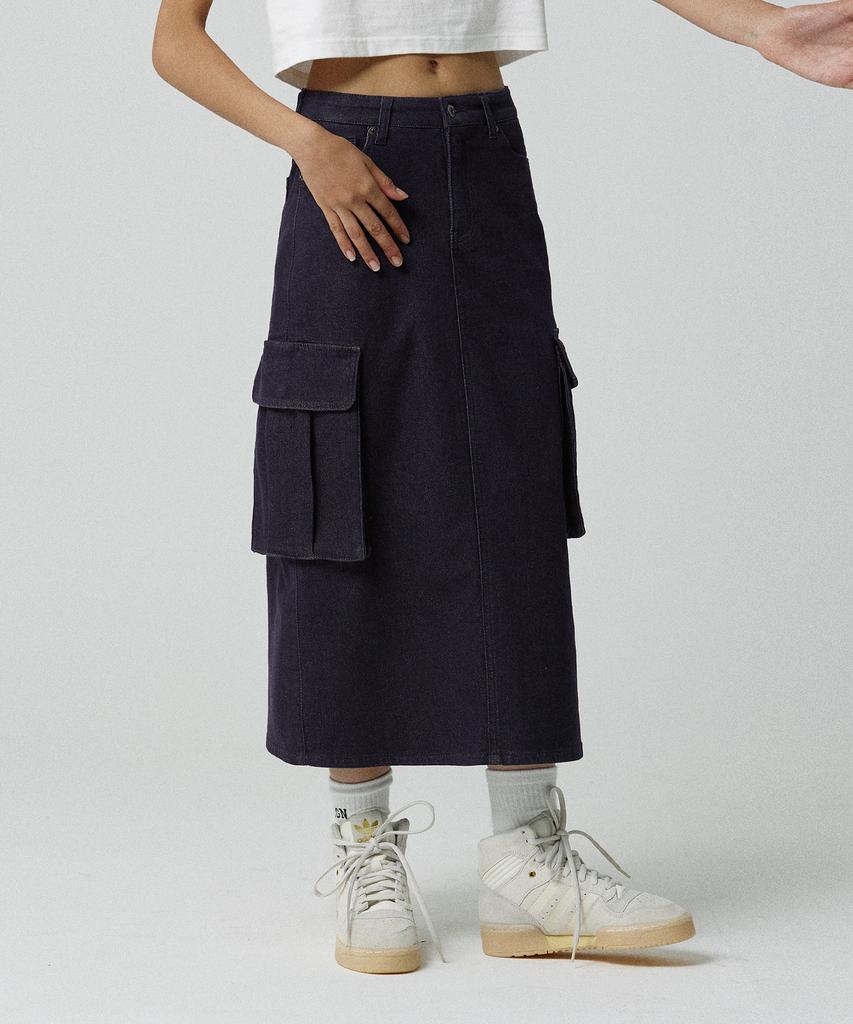 Mc Wood Gun Ronas 7994 Big Pocket Non-Fade Dark Indigo Denim Long Skirt