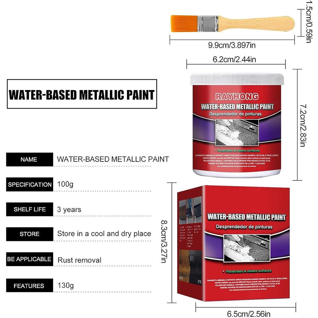 Rust Remover, Rust Converter Metallic Water-Based Paint, 100 G Rust Prevention for Metal with Brush, Rust Stopper for Stop Rust