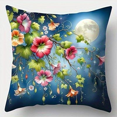Home Decor Moonlit Floral Patterned Throw Pillow Covers Pattern Cushion Cover Suitable for Sofa Bedroom Car Pillow Cover