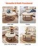 Large Round Ottoman Coffee Table, 81 cm Tufted Coffee Table with Solid Wood Shelf Storage, Linen Solid Upholstered Footrest Ottoman for Bedroom Living