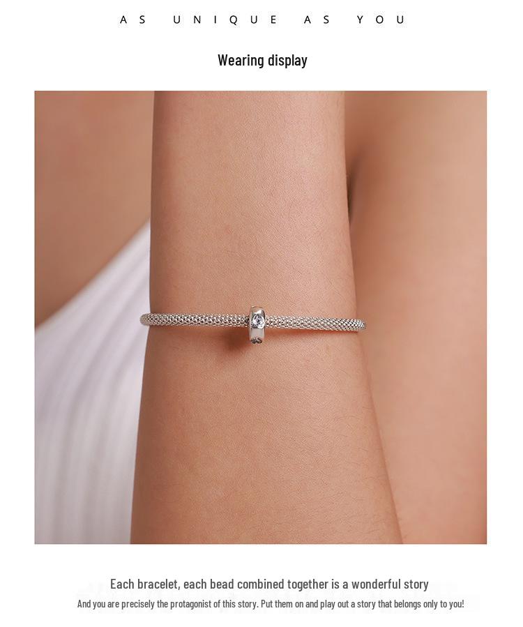 Pure Heart Sterling Silver Zircon Bracelet with Heart-Shaped Spacer Beads