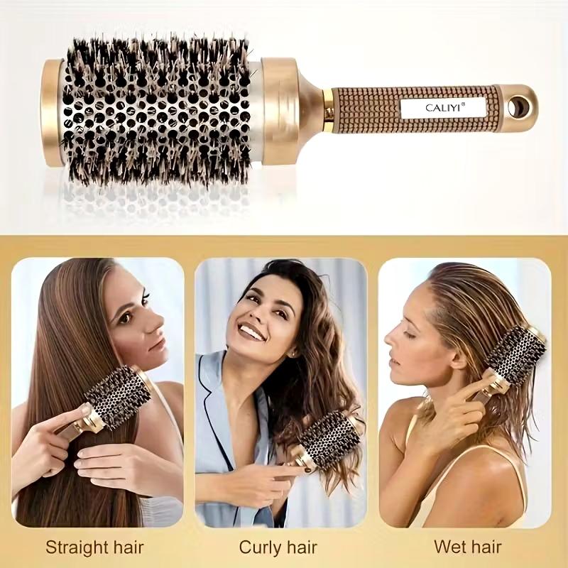 4 Größen Wärmeleitfähige Aluminium-Bürste für Volumen, Locken und Styling mit Luftschlitzen, Thermische Keramik-Wildschweinborsten-Haarbürste
