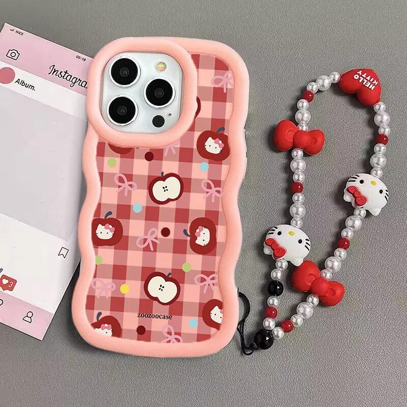Hello Kitty Chain Case For Iphone 17 Pro Max 16 15 14 13 12 11 Pro Max 17 Air 16e 14 16 15 Plus 16+ Phone Casing Cute Wave TPU