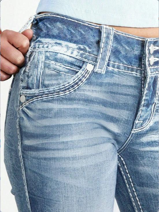 Women s Mid-Waist Stretch Washed Denim Slim Fit Micro-Flare Pants S
