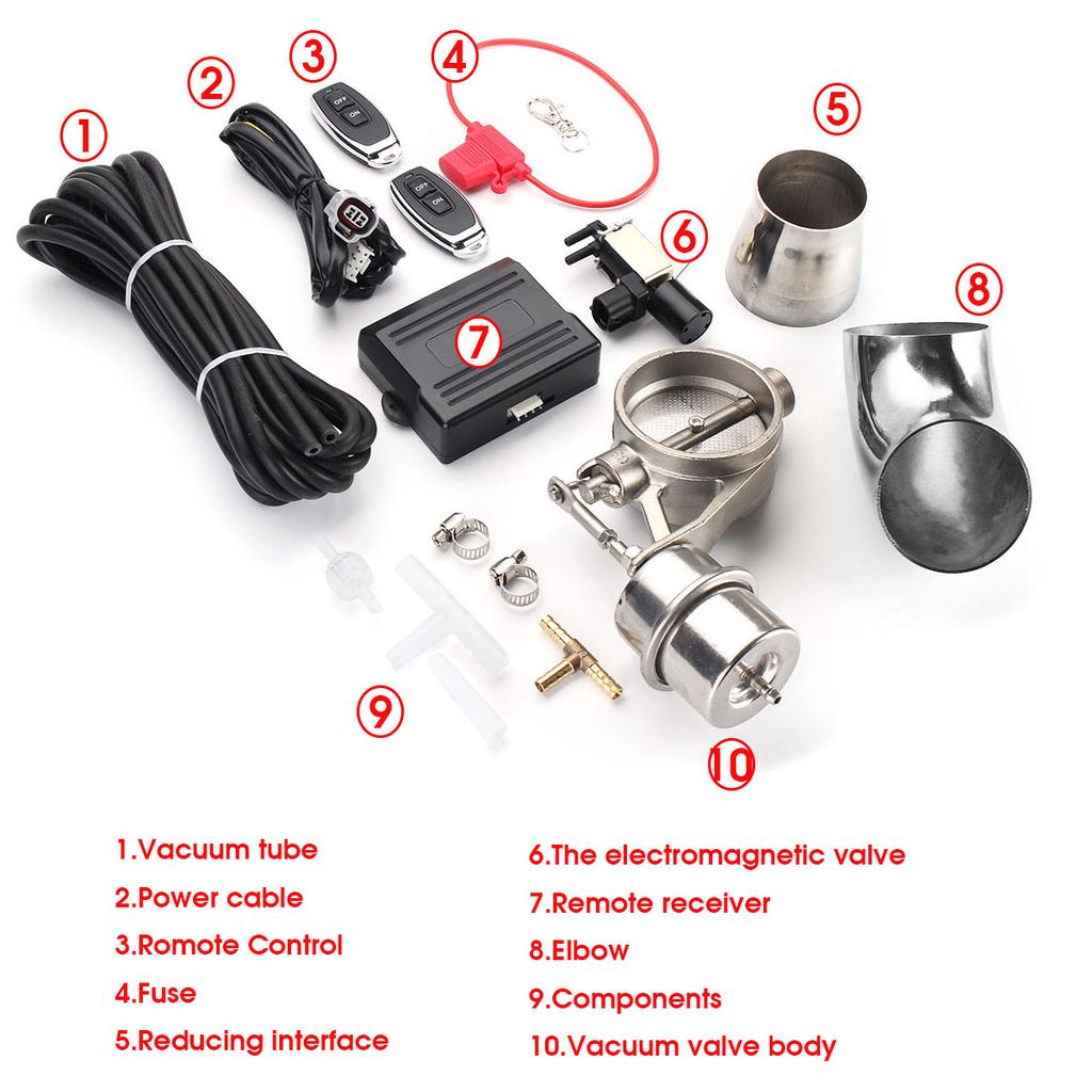 2.5/" 63mm Exhaust Control Valve Set Vacuum Actuator Closed Style+Remote Control