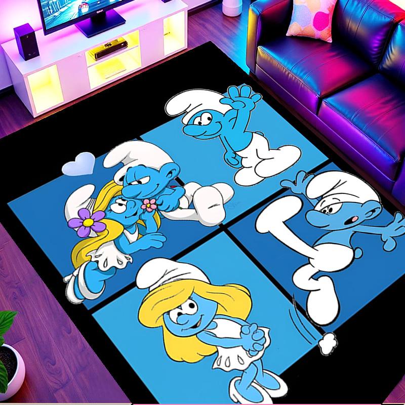 Blue Smurfs Print Rug, Washable Floor Carpet, For Entryway Dorm Laundry Room Office Study, Home Decor Birthday Christmas Gift