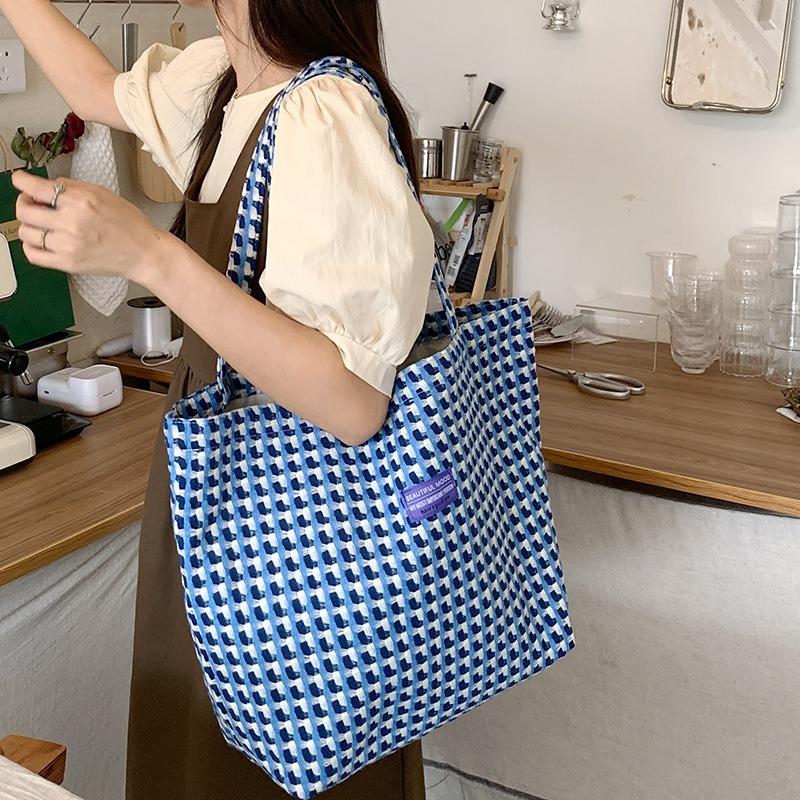 

11 Woolen Vintage Plaid Shoulder Bag Versatile Canvas Bag Student Large Capacity Tote Bag Women