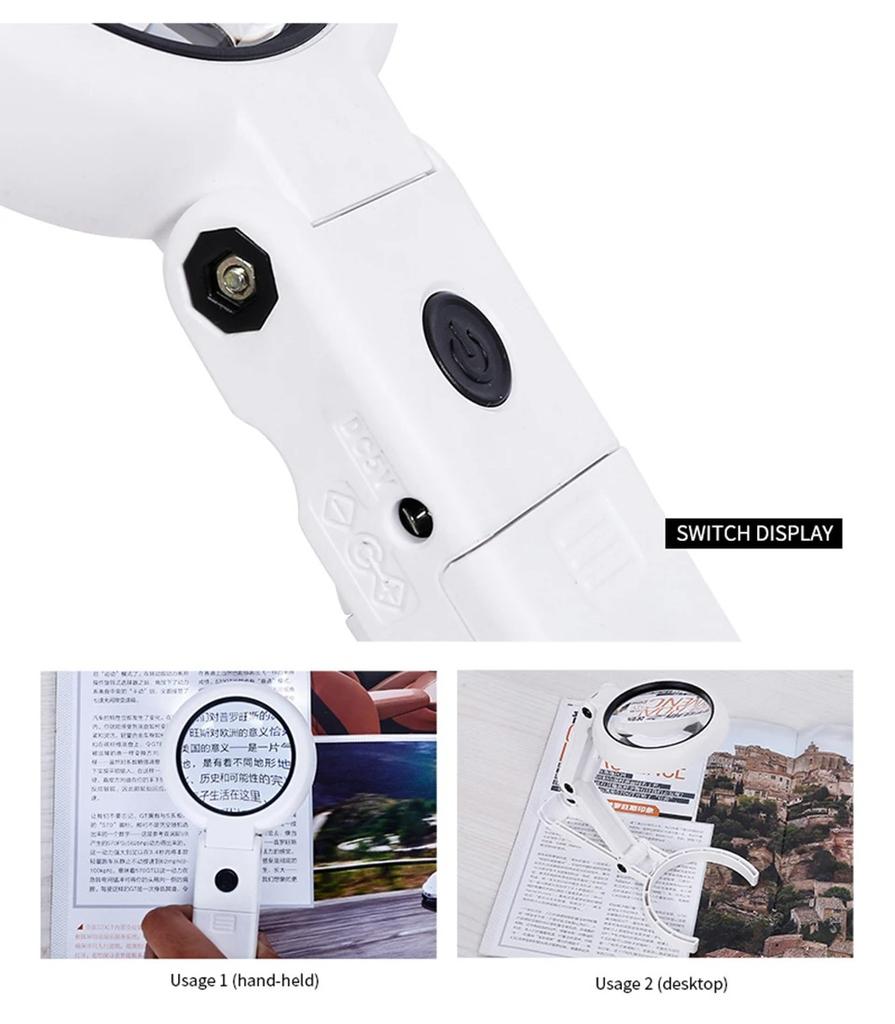 2 in 1 Foldable Portable Handheld LED Magnifying Glass for Newspaper Reading and Repair Tool
