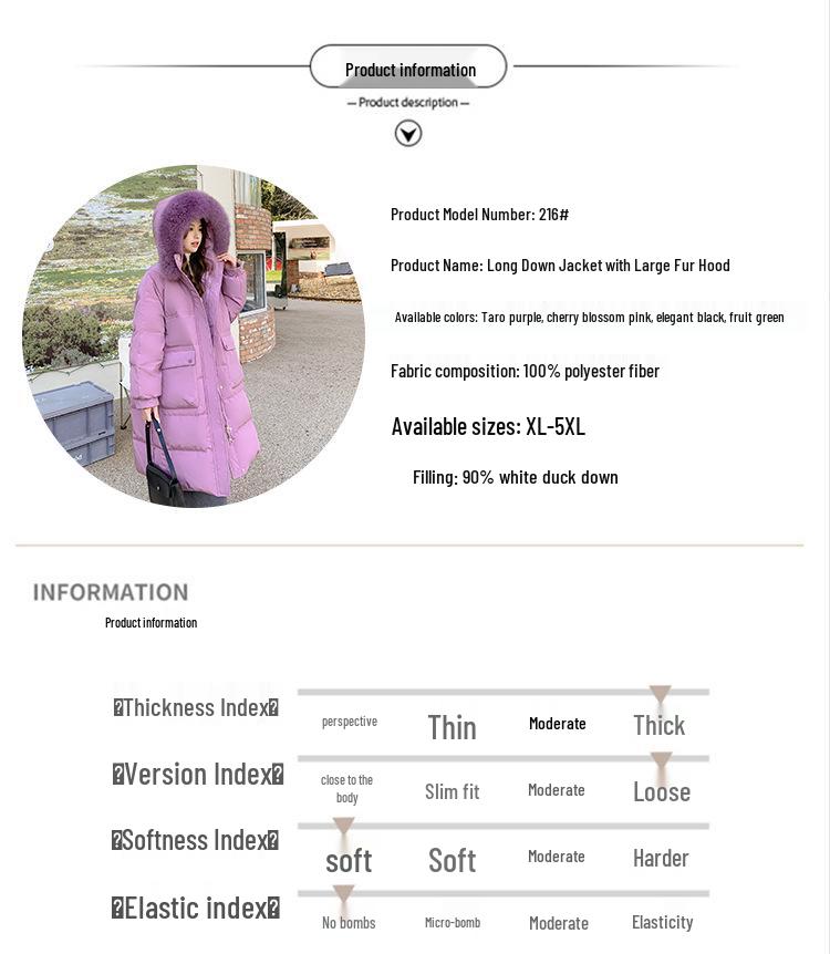 Plus Size Long Down Jacket for Women with Fur Collar and Hood, 300 Jin Capacity
