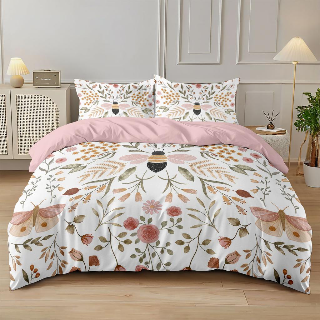 3pcs Spring Beautiful Floral Print Coreless Duvet Cover Set, Multi Size Bedding Decoration, Machine Washable