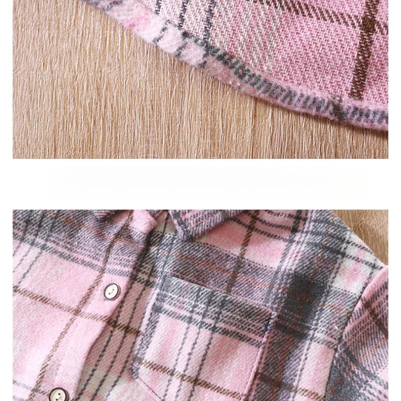 Chemise à carreaux à manches longues pour garçon - Cardigan aux couleurs rétro pour enfant - Nouveau manteau à revers pour fille