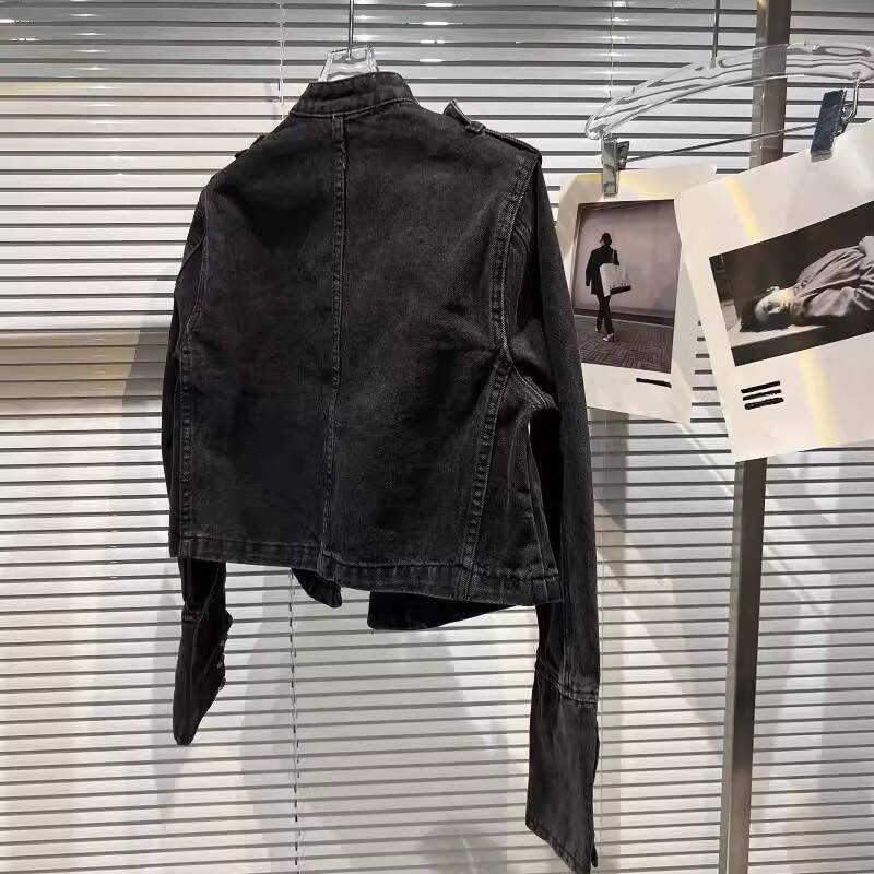 DRIPX Autumn New Fashion Metal Buckle Design Shoulder Strap Denim Short Jacket For Women High Street Coat Female